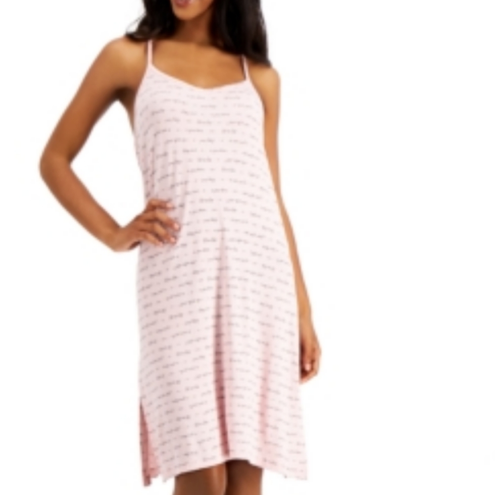 Jenni Printed Long Chemise Nightgown Sleep Script pink medium